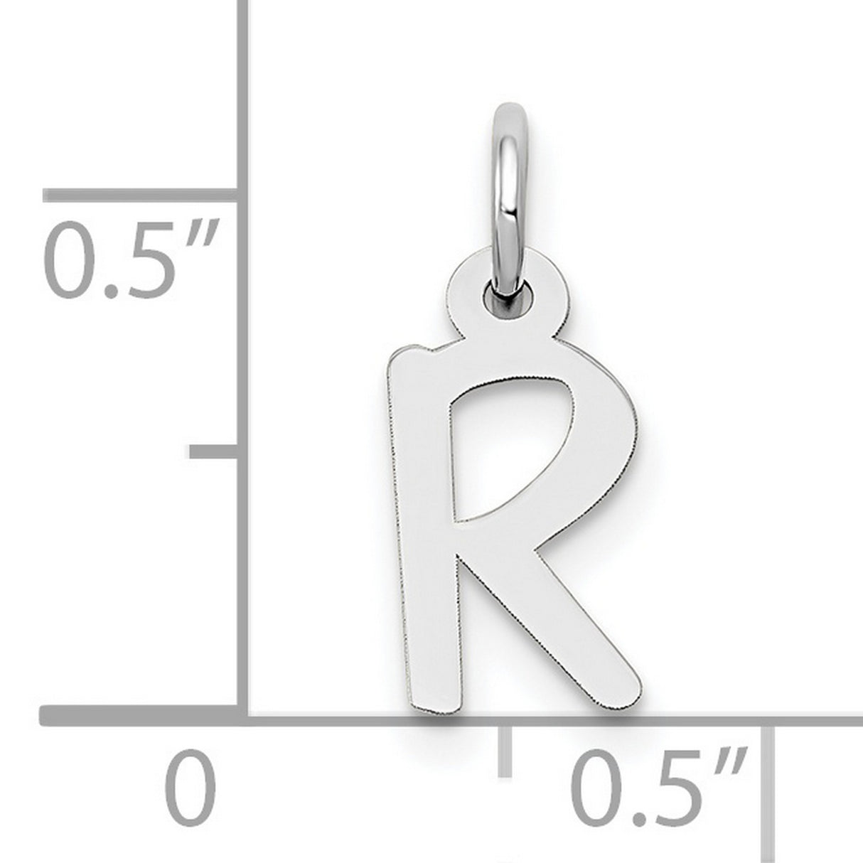 10k White Gold Letter R Pendant Charm, Polished Block Initial Jewelry for Women or Unisex Wear