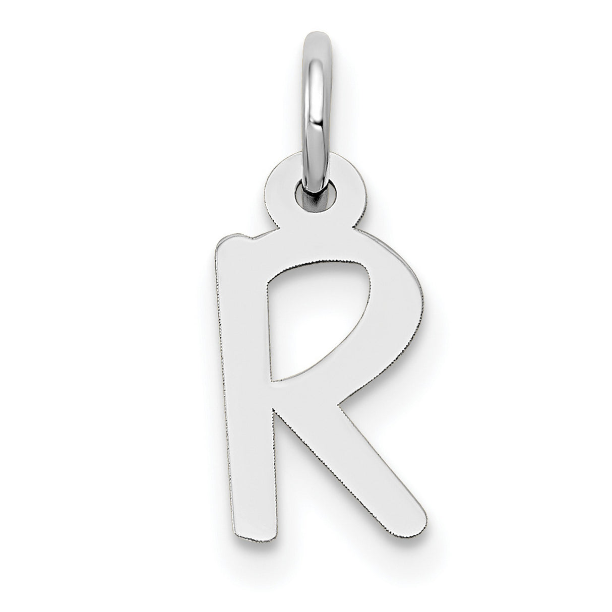 10k White Gold Letter R Pendant Charm, Polished Block Initial Jewelry for Women or Unisex Wear