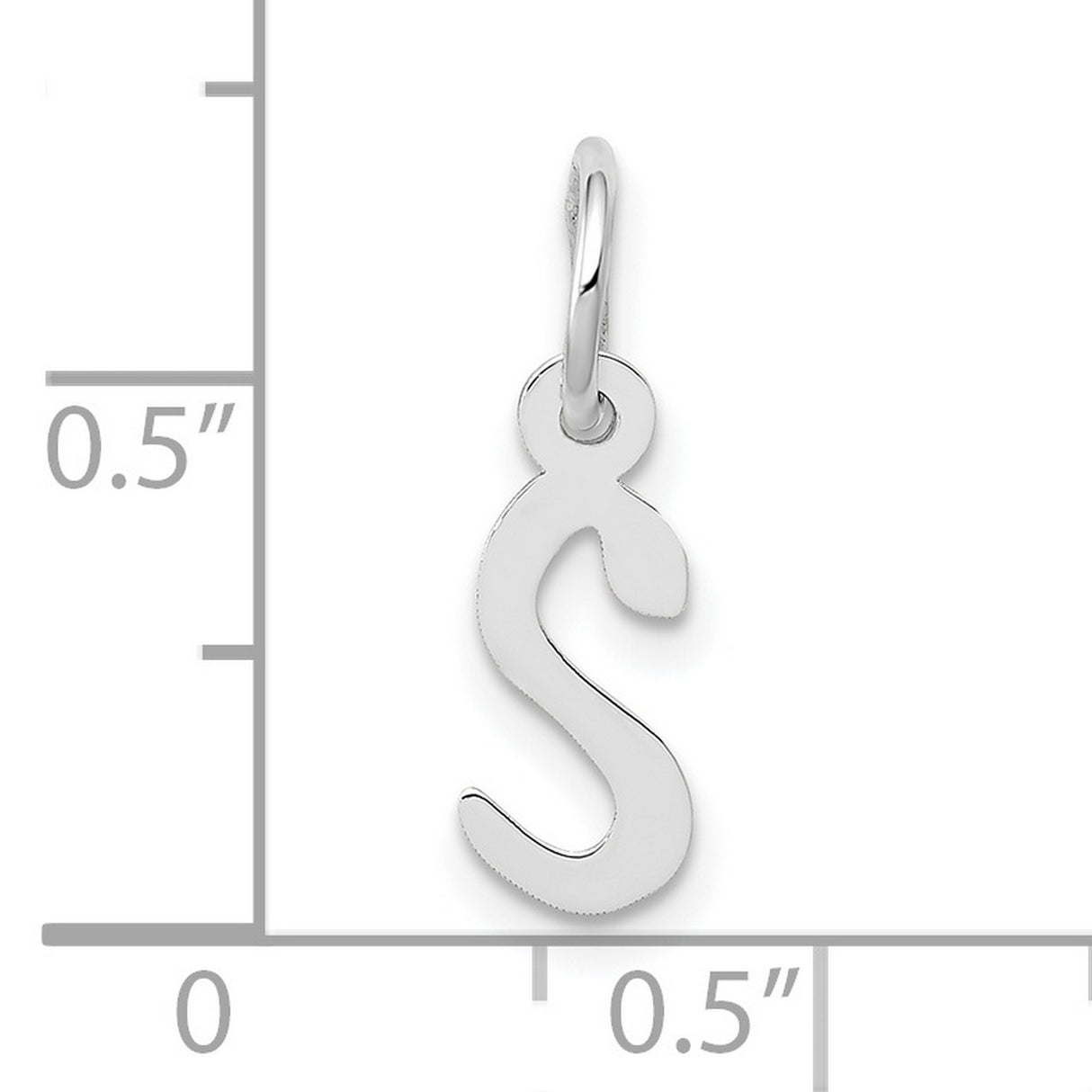 10k White Gold Initial S Pendant, Cursive Letter Charm with Polished Finish, Minimalist Script Style