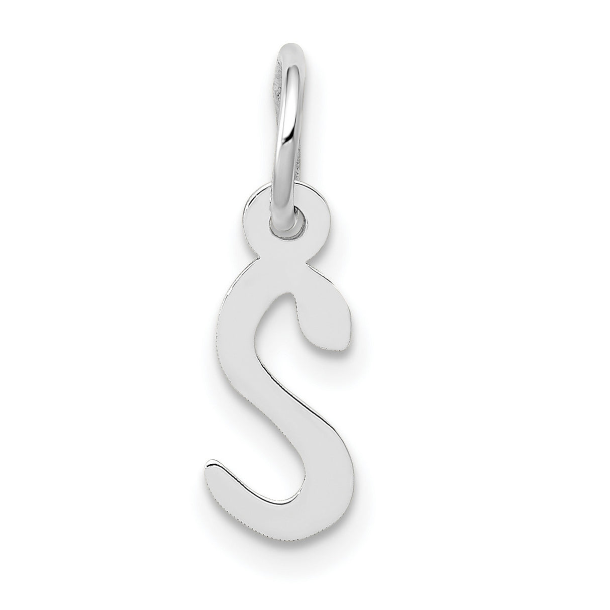 10k White Gold Initial S Pendant, Cursive Letter Charm with Polished Finish, Minimalist Script Style