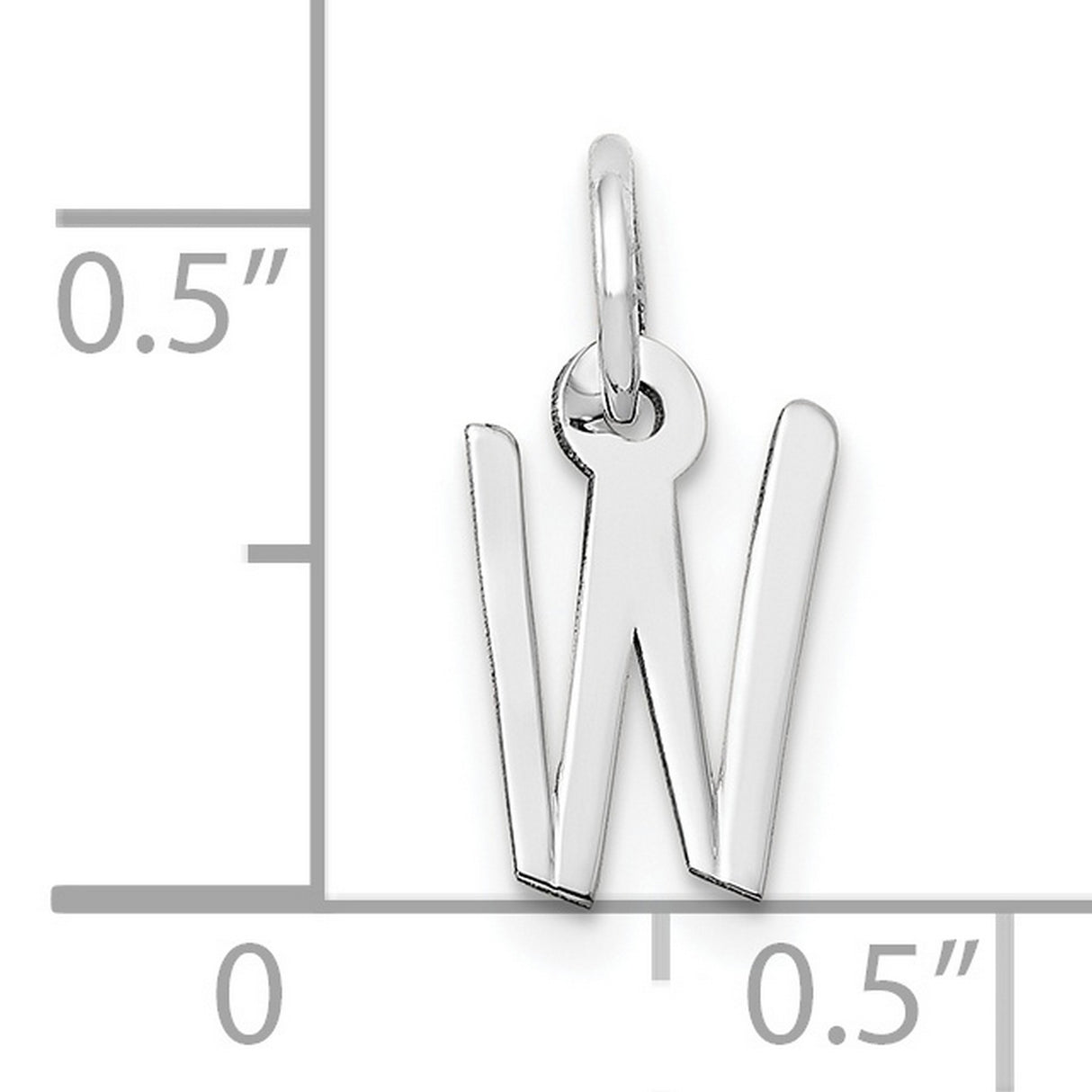 10k White Gold Initial W Pendant Charm, Polished Block Letter Monogram Jewelry