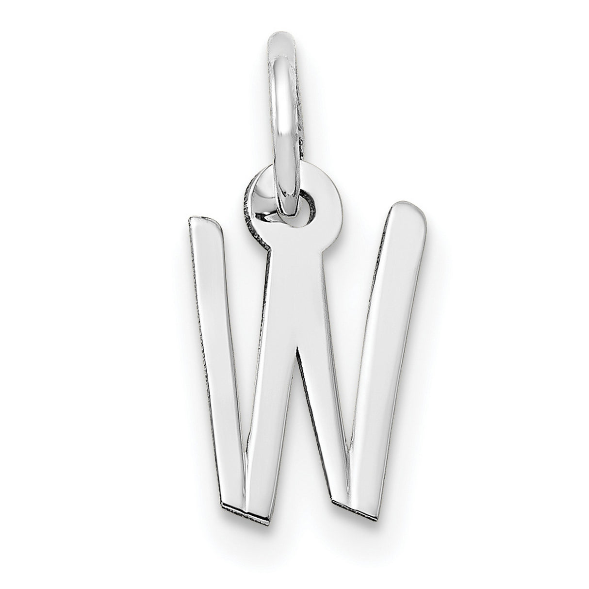 10k White Gold Initial W Pendant Charm, Polished Block Letter Monogram Jewelry