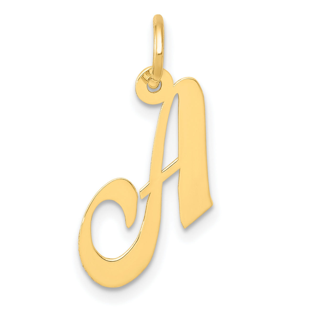10k Yellow Gold Initial A Pendant, Polished Script Letter Charm, Dainty Unisex Jewelry