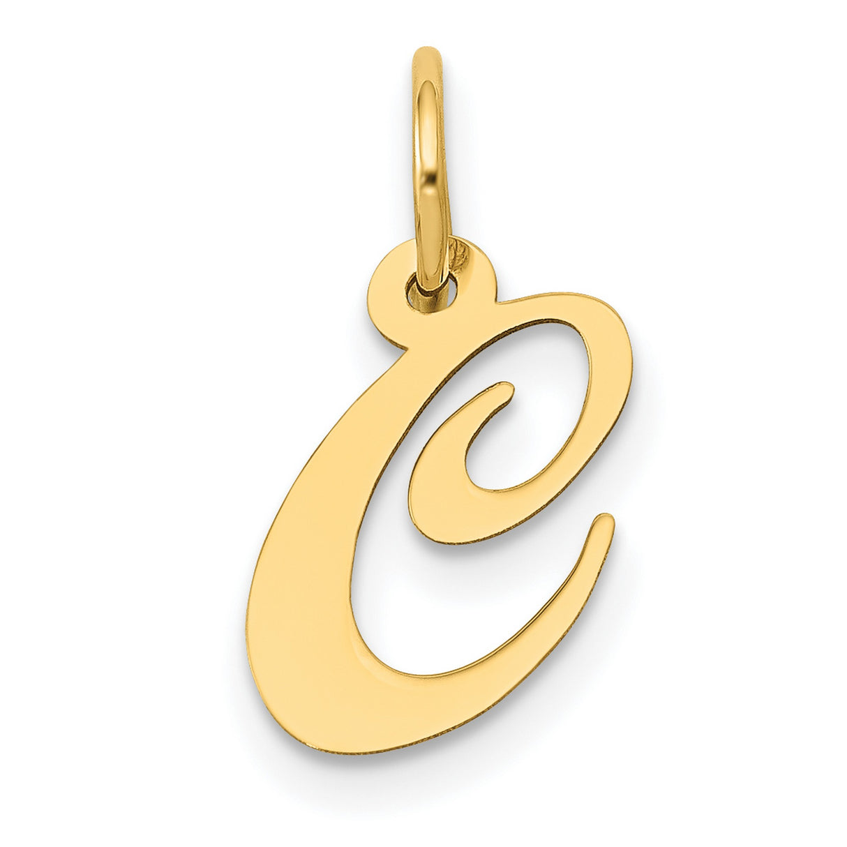 10k Yellow Gold Initial C Pendant, Script Letter Charm for Women, Polished Monogram Jewelry
