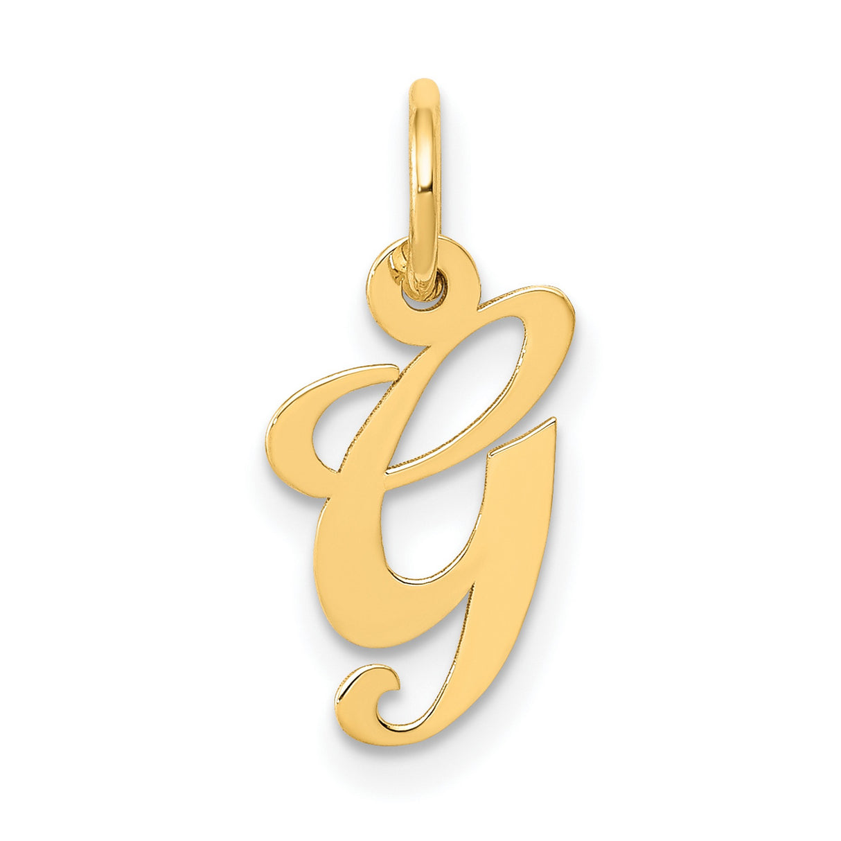 10k Yellow Gold Initial Pendant Charm, Script Letter G, Polished Monogram Jewelry for Women