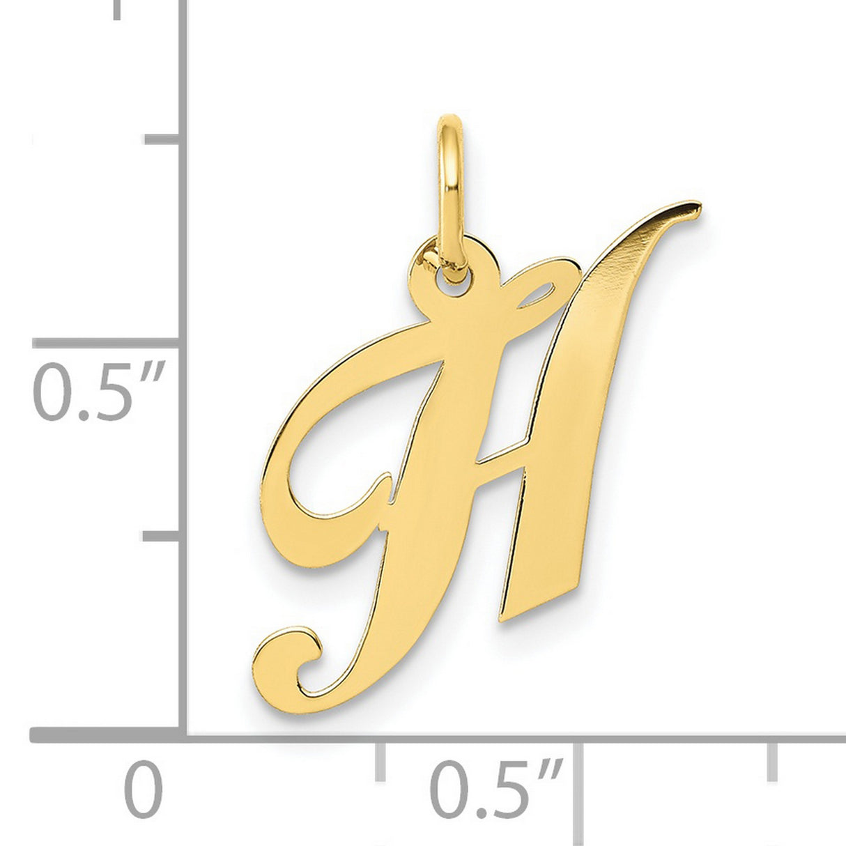 10k Yellow Gold Script H Pendant, Polished Cursive Letter Charm for Women