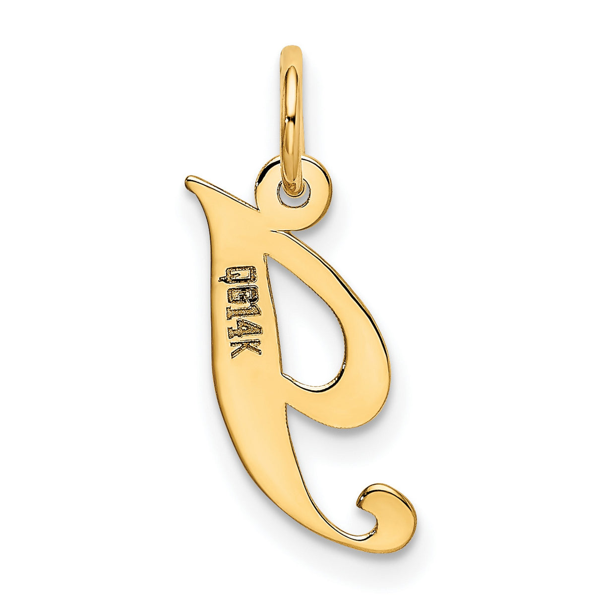 10k Yellow Gold Initial J Pendant, Script Letter Charm with Polished Finish for Women