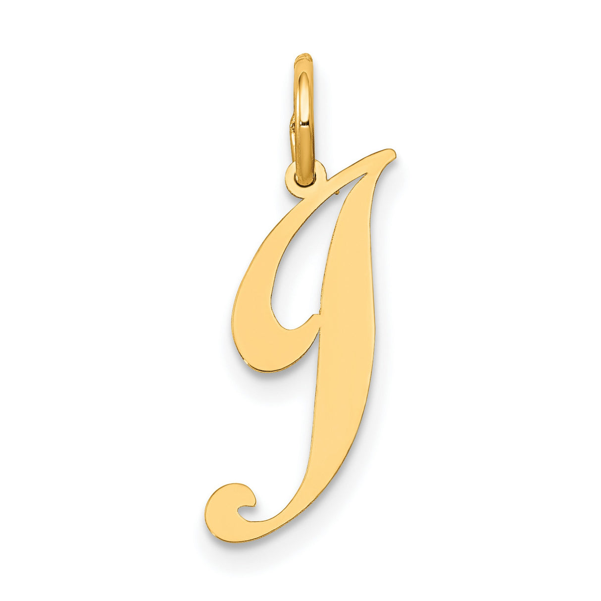10k Yellow Gold Script J Pendant, Polished Initial Letter Charm for Women