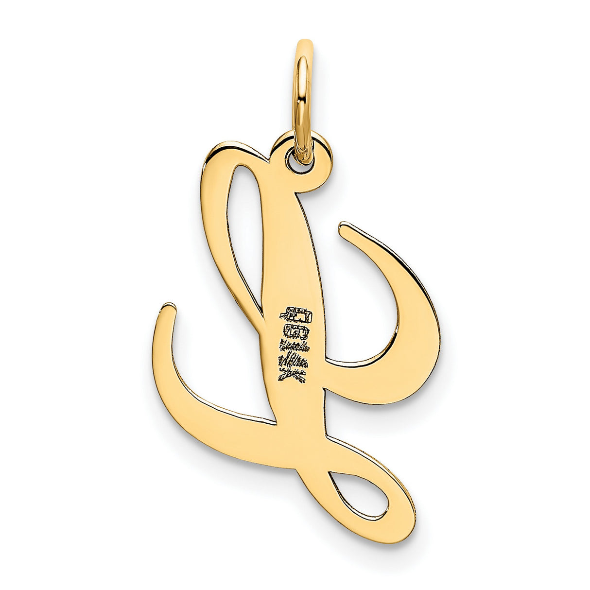 10k Yellow Gold Script Initial L Pendant, Cursive Letter Charm with Polished Finish