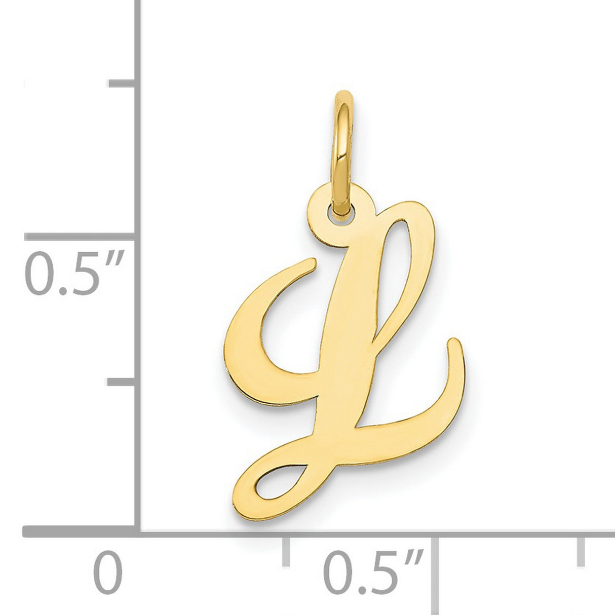 10k Yellow Gold Script Initial L Pendant, Cursive Letter Charm with Polished Finish