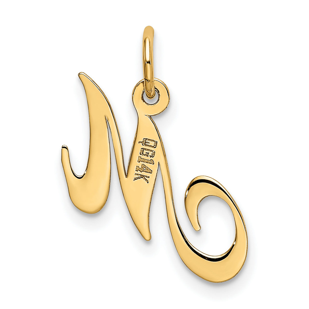 10k Yellow Gold Initial M Pendant Charm, Polished Script Letter Design, Unisex Jewelry