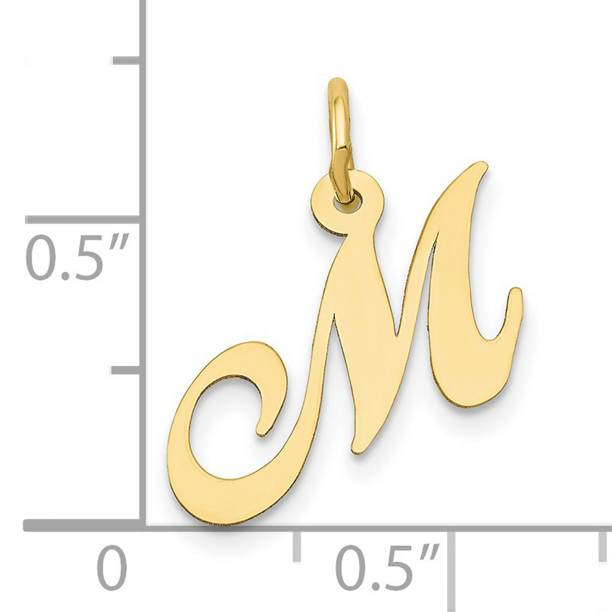 10k Yellow Gold Initial M Pendant Charm, Polished Script Letter Design, Unisex Jewelry