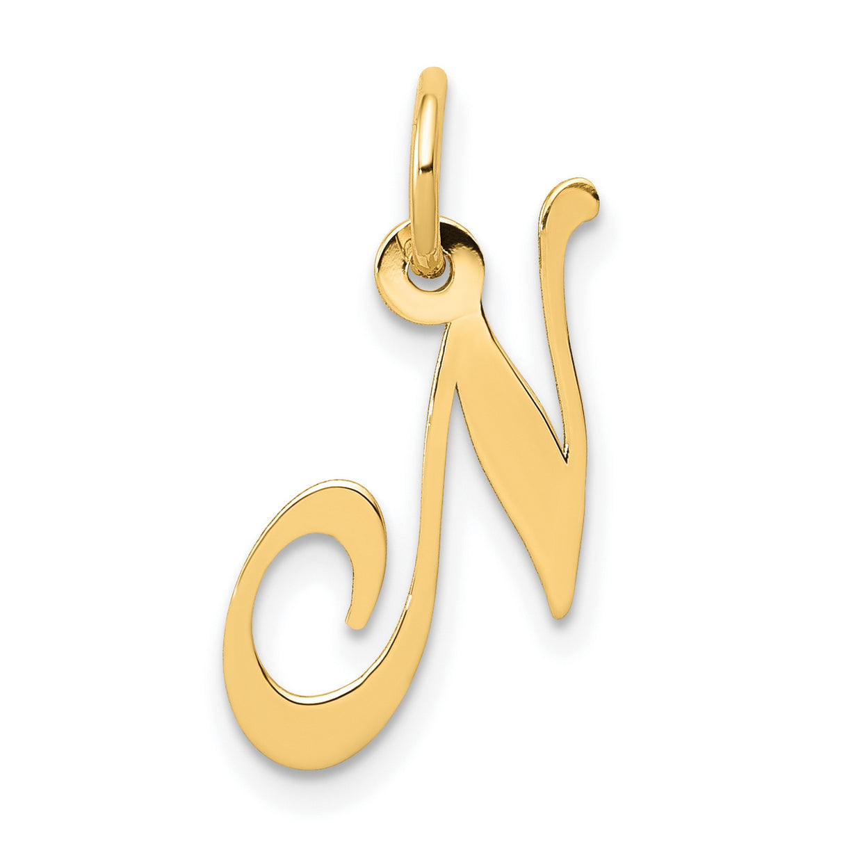 10k Yellow Gold Initial N Pendant, Script Letter Charm with Polished Finish