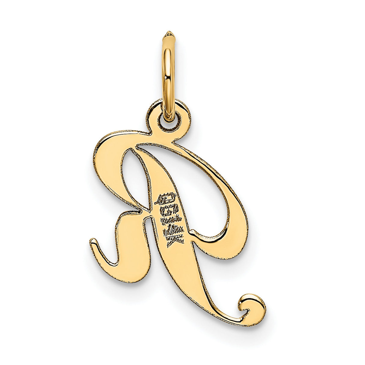 Small Fancy Script Initial R Charm Pendant in Real 10k Yellow Gold
