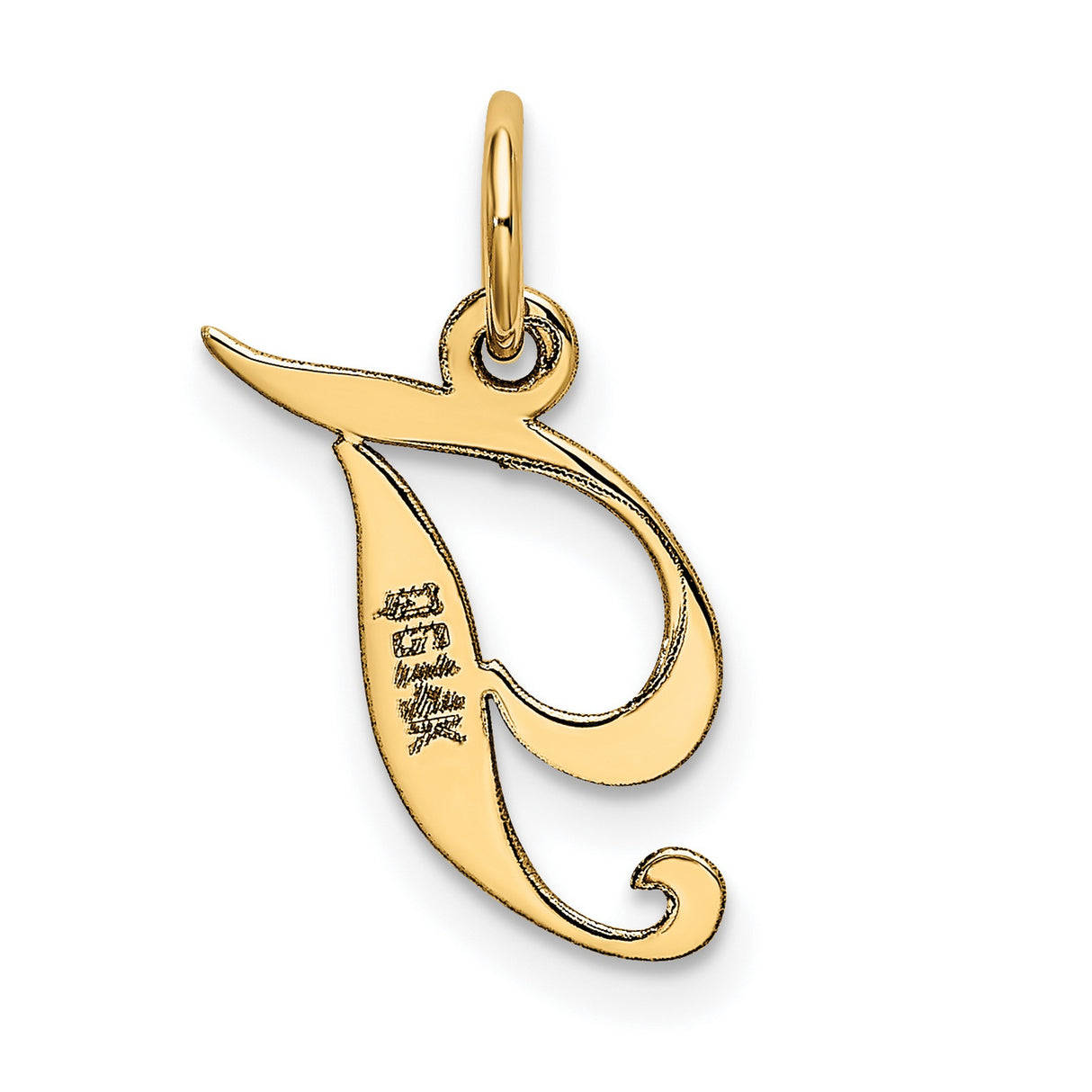 10k Yellow Gold J Initial Pendant, Script Letter Charm, Polished Monogram Jewelry