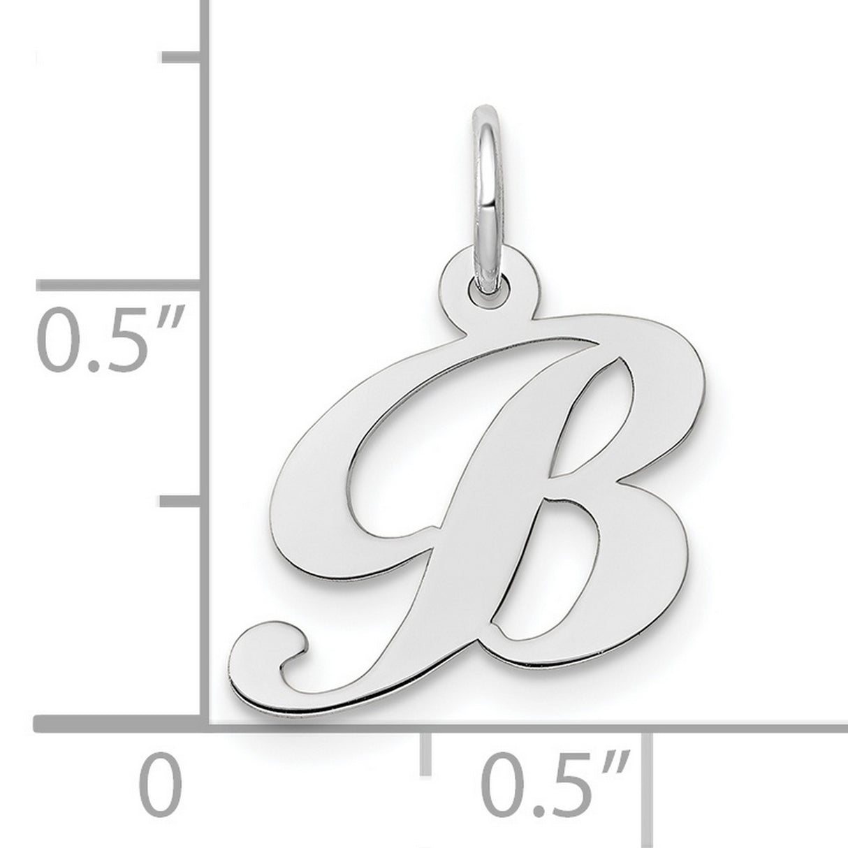 10k White Gold Letter B Pendant, Polished Script Initial Charm for Women