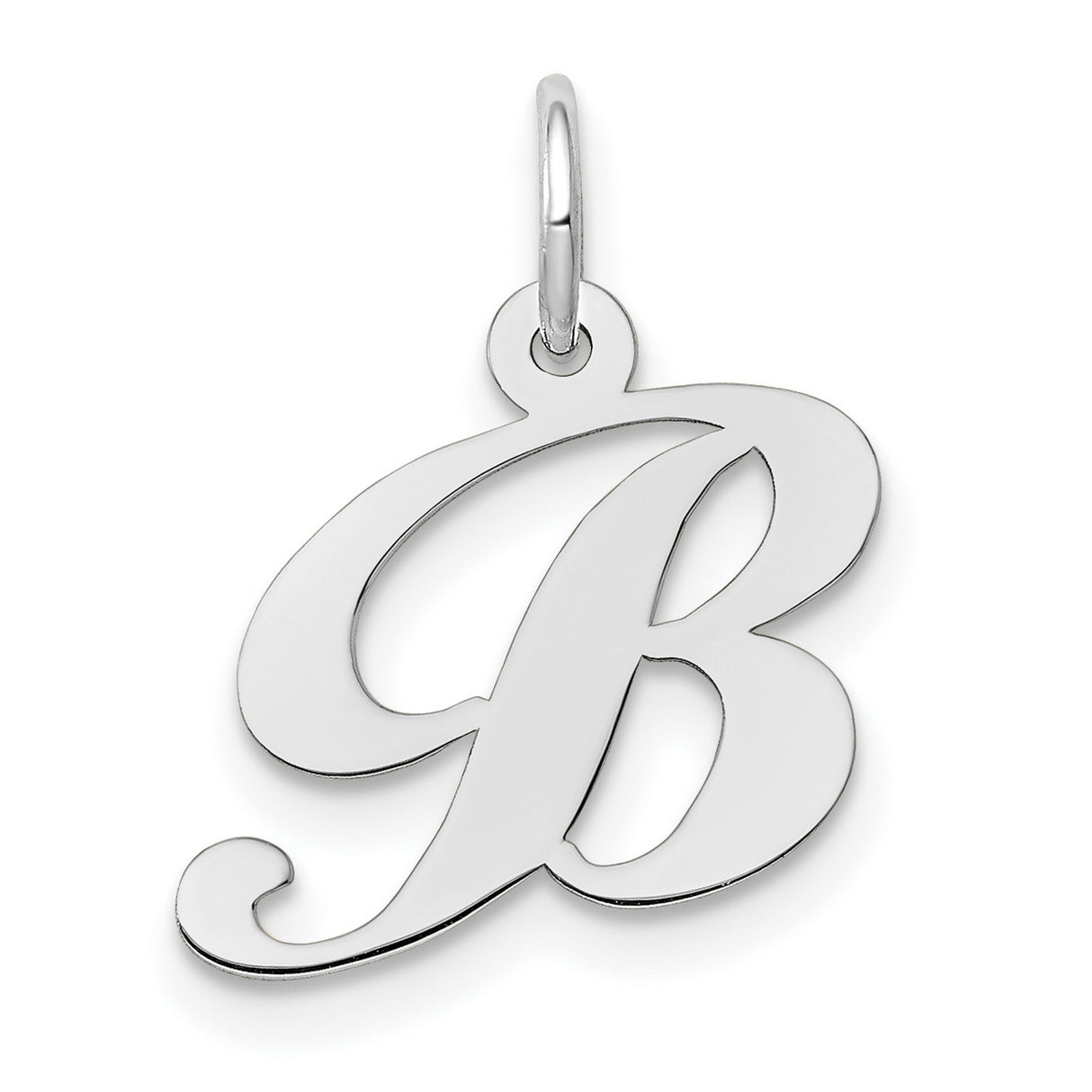10k White Gold Letter B Pendant, Polished Script Initial Charm for Women