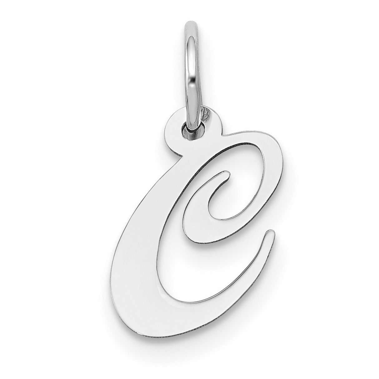10k White Gold Initial C Pendant, Polished Script Letter Charm for Women
