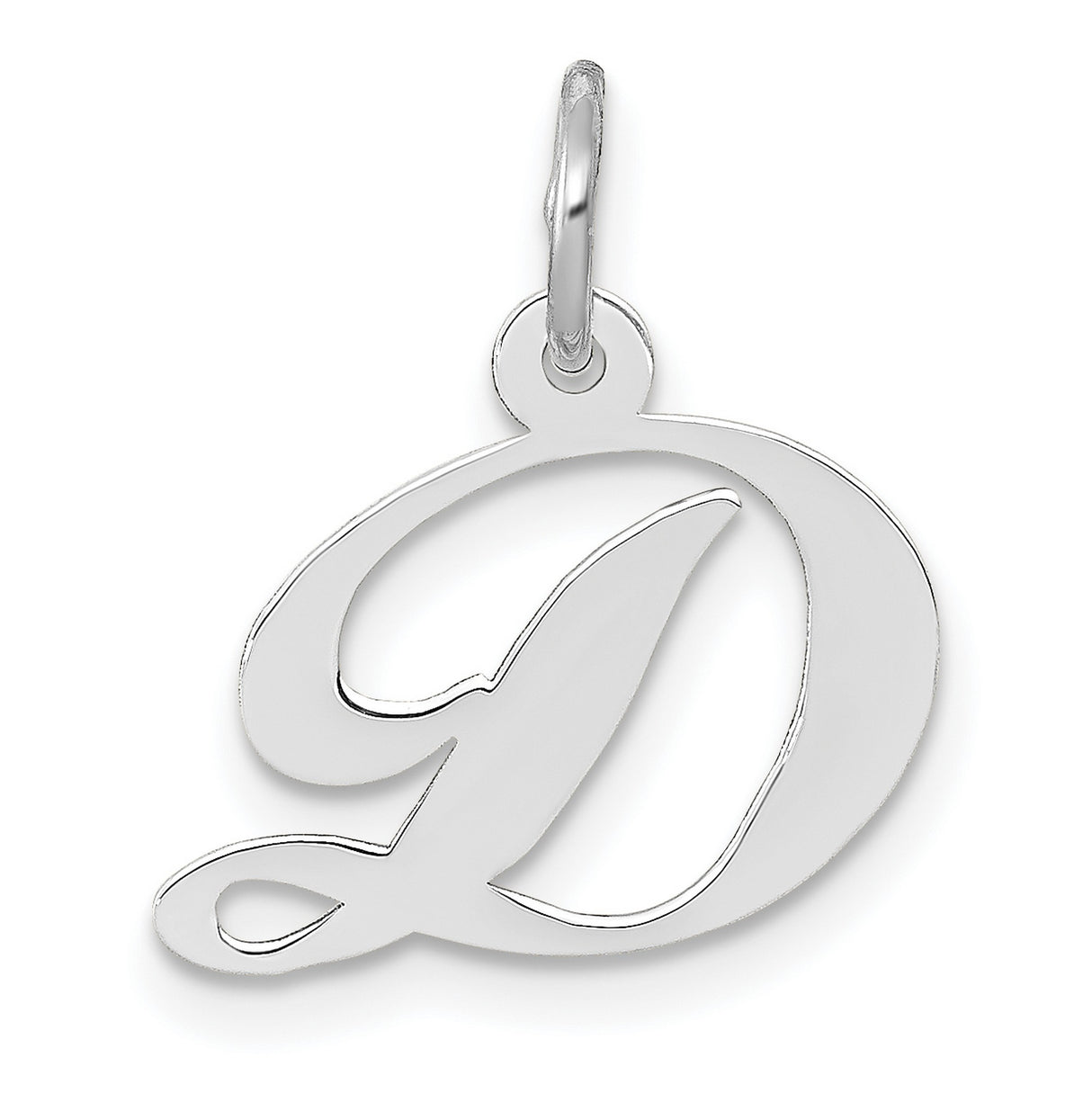 10k White Gold Script Letter D Pendant, Dainty Cursive Initial Charm for Women
