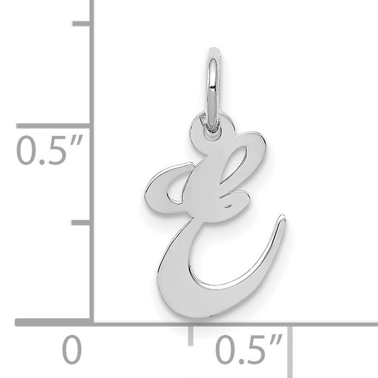 10k White Gold Script Initial E Pendant, Polished Cursive Letter Charm for Women