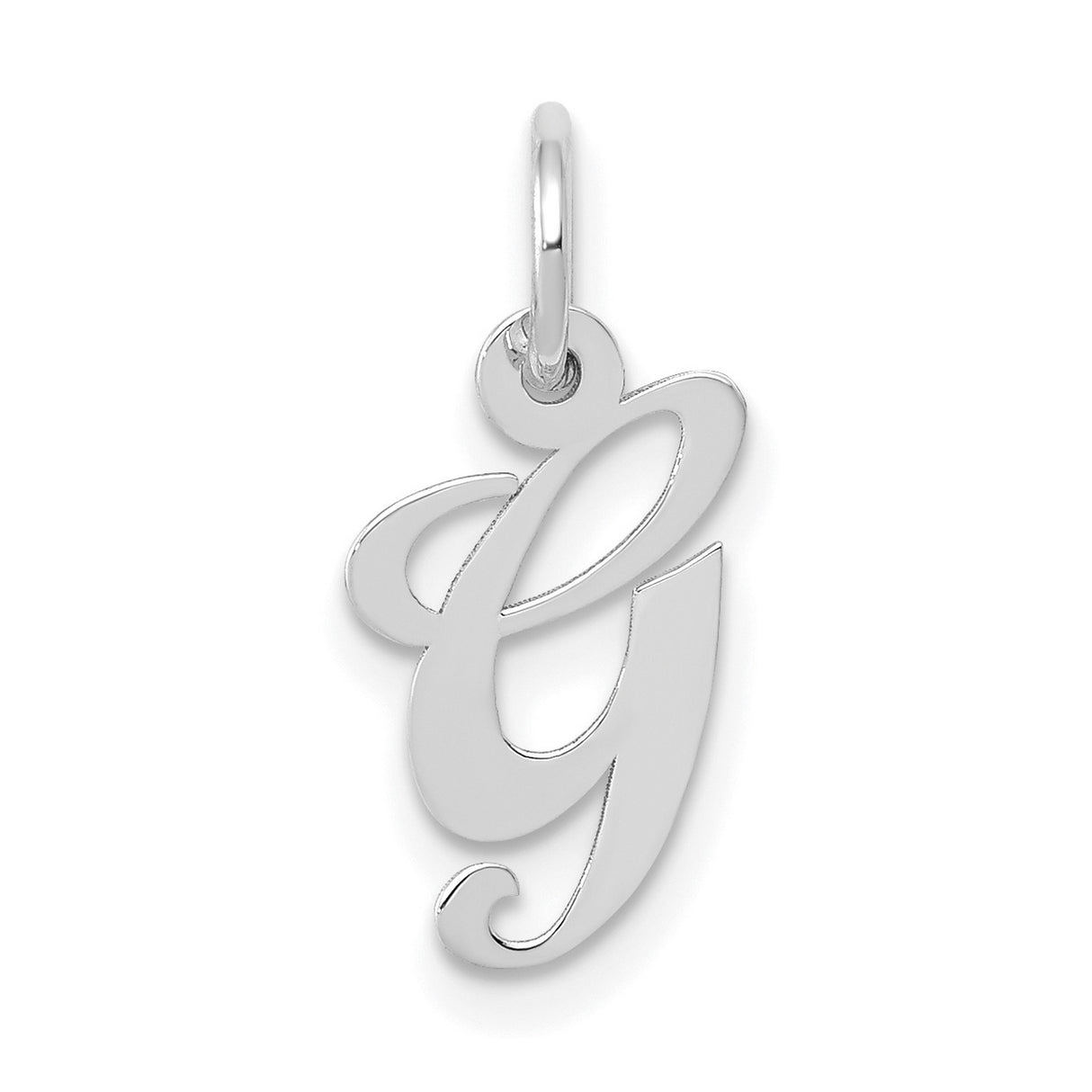 10k White Gold Letter G Pendant Charm, Polished Script Initial Jewelry for Women