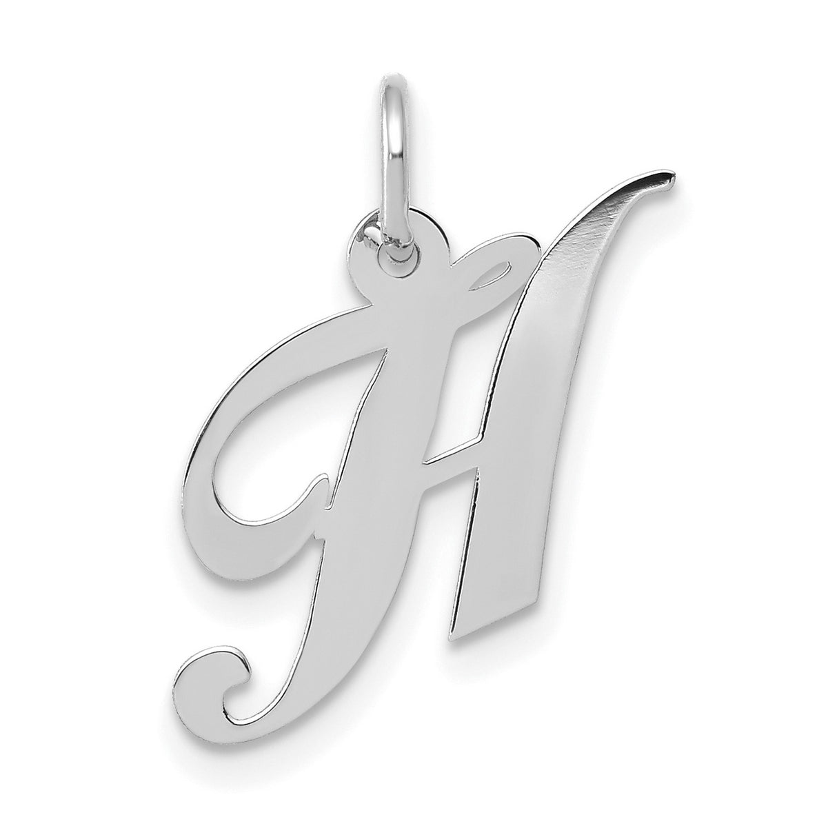 10k White Gold Initial H Pendant, Script Letter Monogram Charm for Women