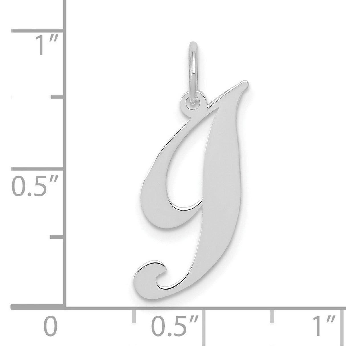 10k White Gold Letter J Pendant, Polished Cursive Initial Charm for Women