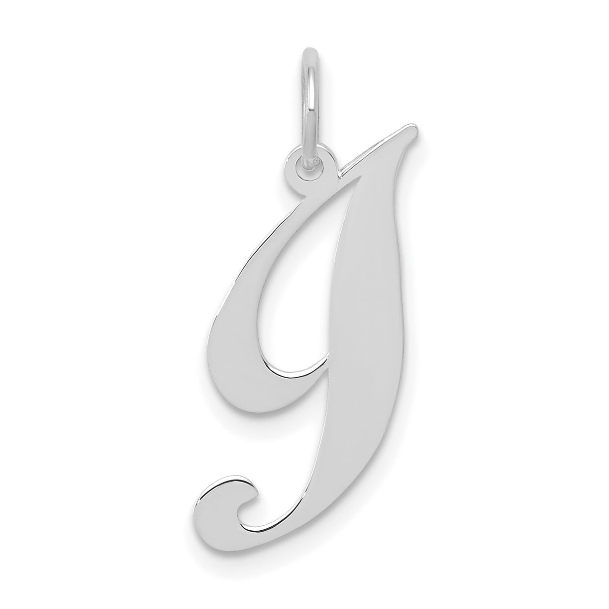 10k White Gold Letter J Pendant, Polished Cursive Initial Charm for Women