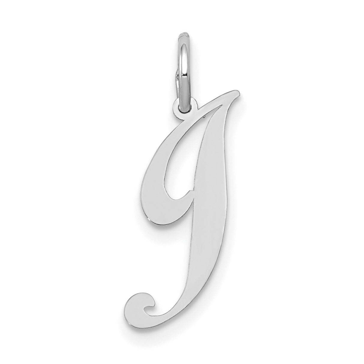 10k White Gold Initial J Pendant, Polished Script Letter Charm, Minimalist Monogram Jewelry