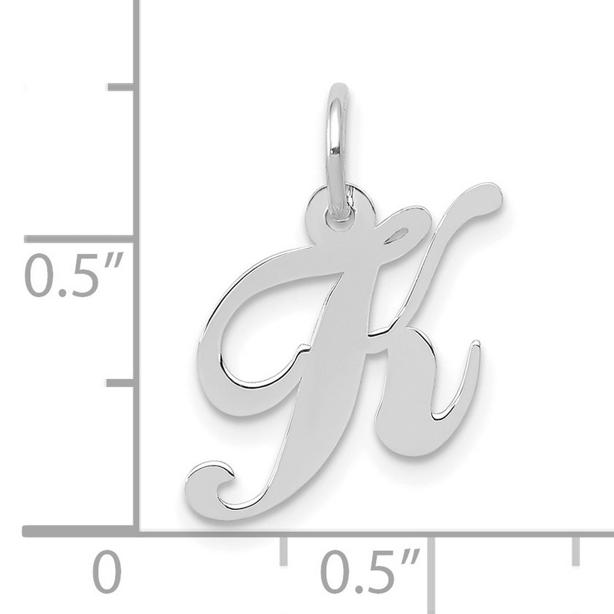 10k White Gold Initial K Pendant, Cursive Letter Charm with Polished Finish for Women