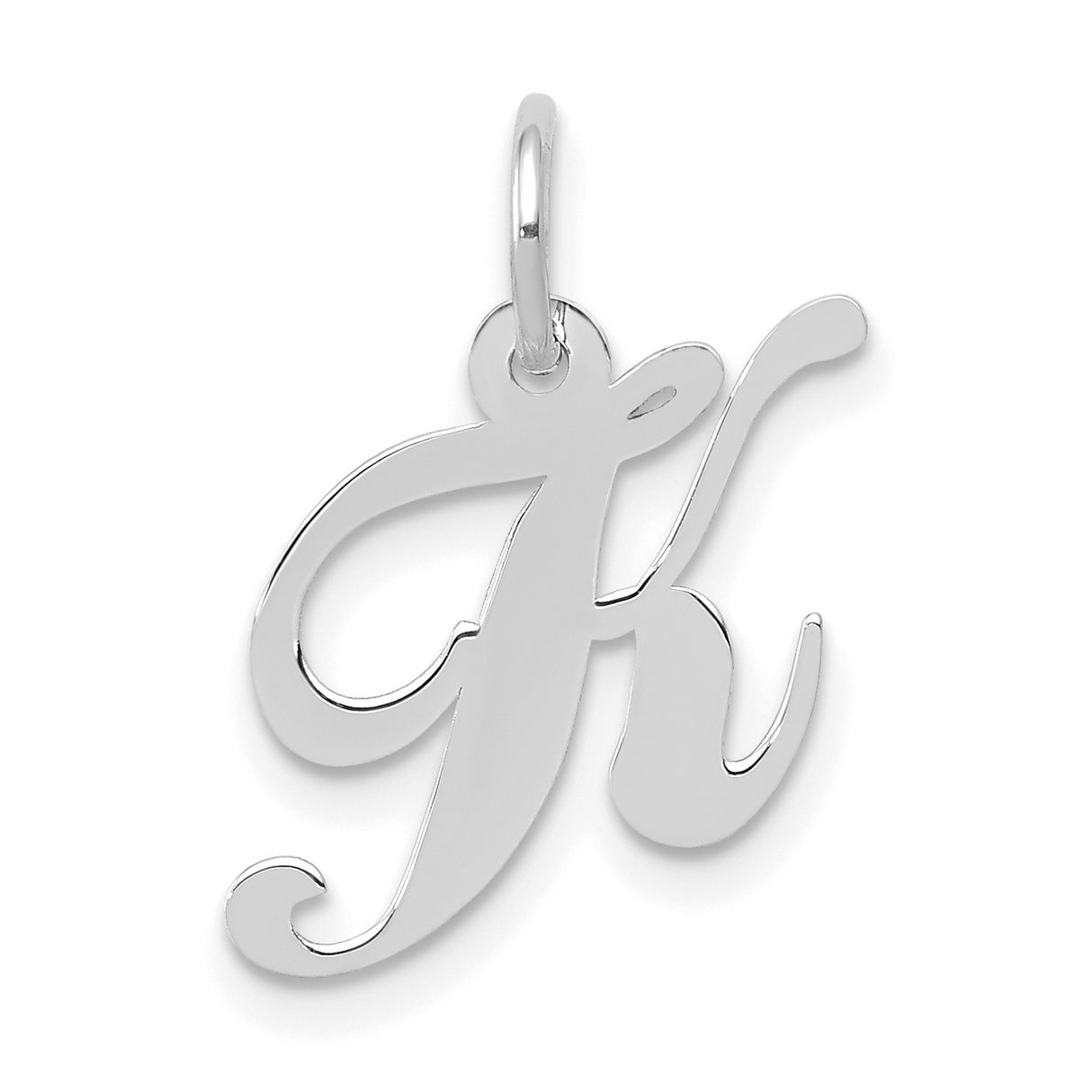 10k White Gold Initial K Pendant, Cursive Letter Charm with Polished Finish for Women