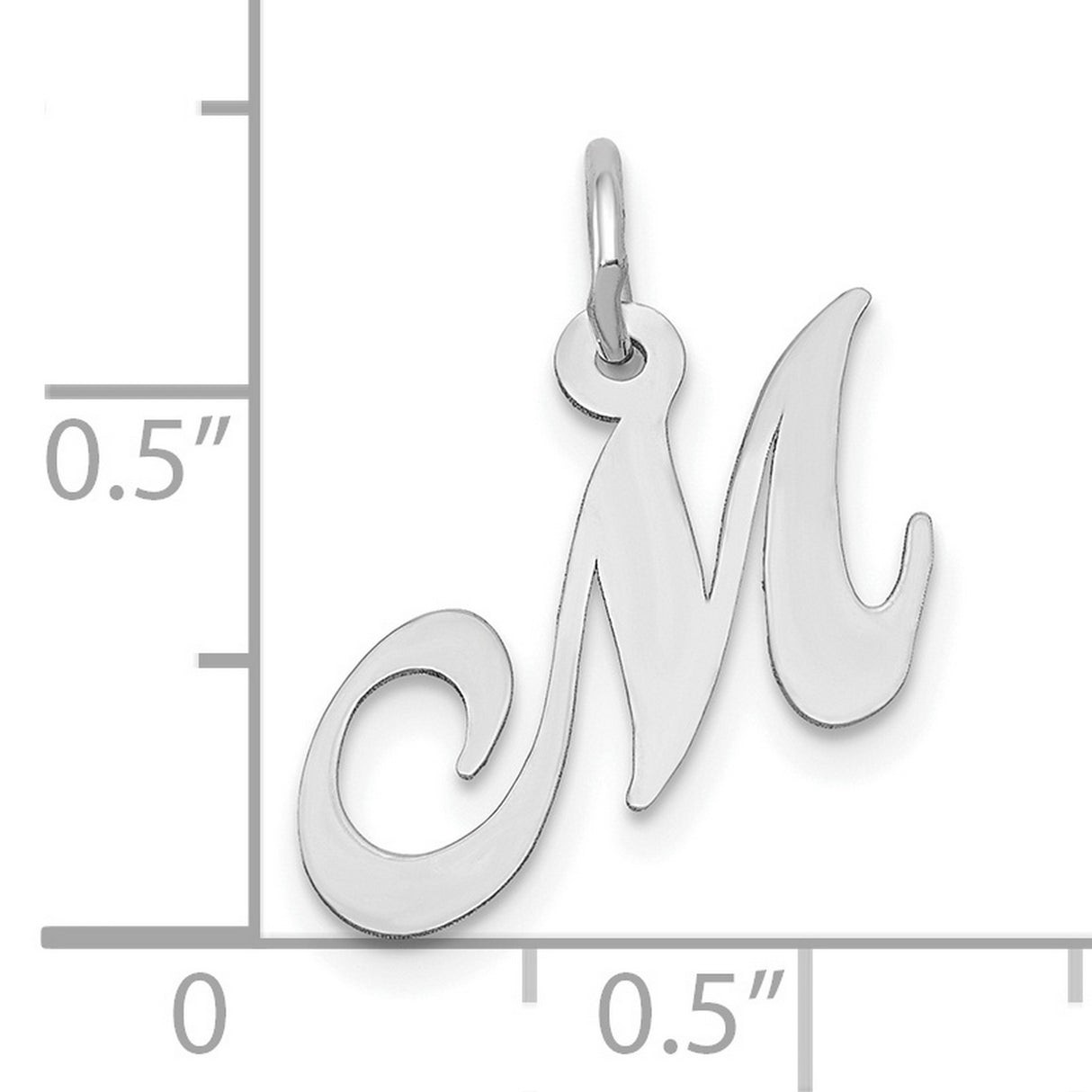 10k White Gold Initial M Pendant, Script Letter Charm for Women, Polished Monogram Jewelry