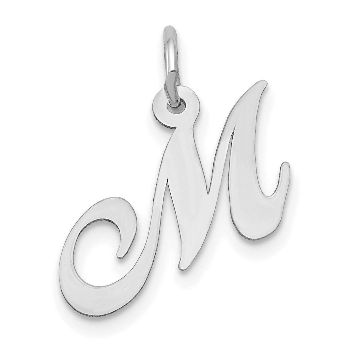 10k White Gold Initial M Pendant, Script Letter Charm for Women, Polished Monogram Jewelry