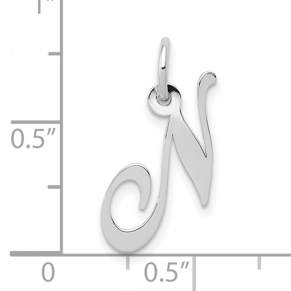 10k White Gold Script Initial N Pendant, Polished Cursive Letter Charm for Necklace or Bracelet