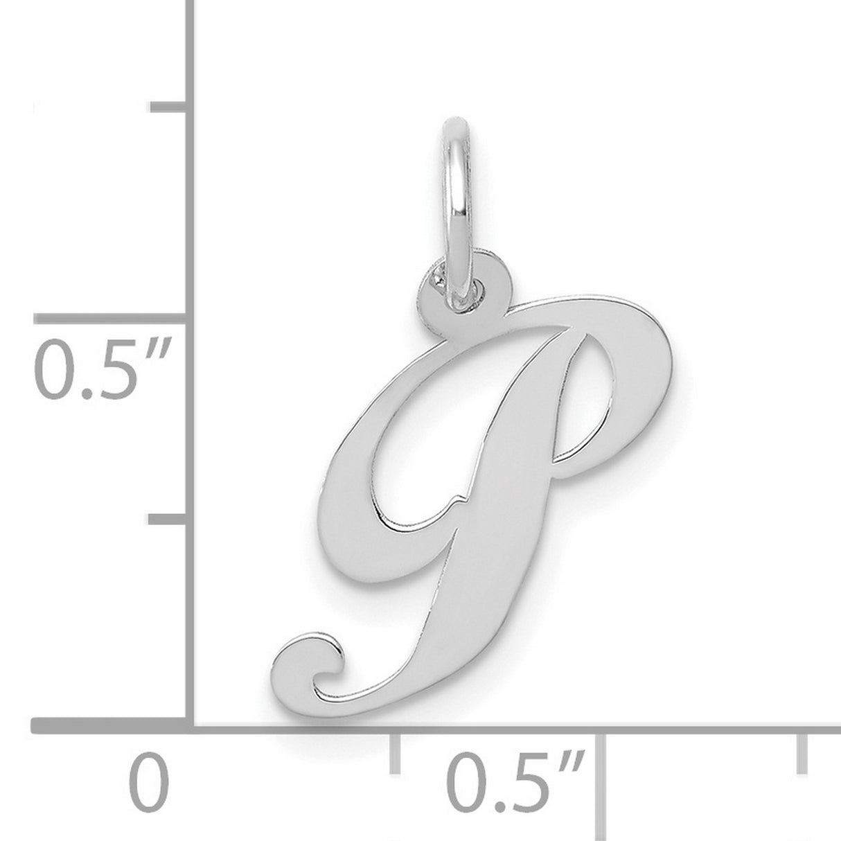 10k White Gold Script Initial P Pendant, Polished Cursive Monogram Charm for Women