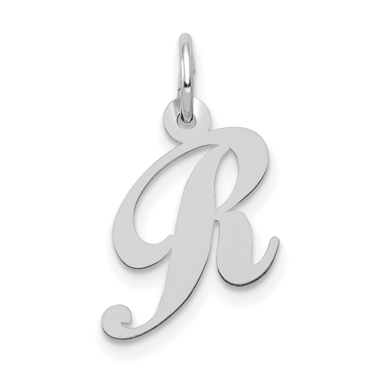 10k White Gold Initial R Pendant, Script Letter Charm, Minimalist Monogram Jewelry