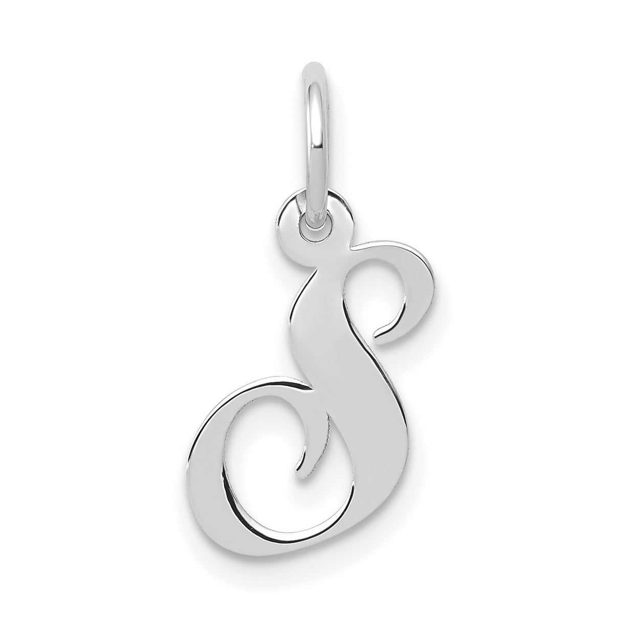 10k White Gold Script Initial S Pendant, Cursive Letter Charm Jewelry for Women