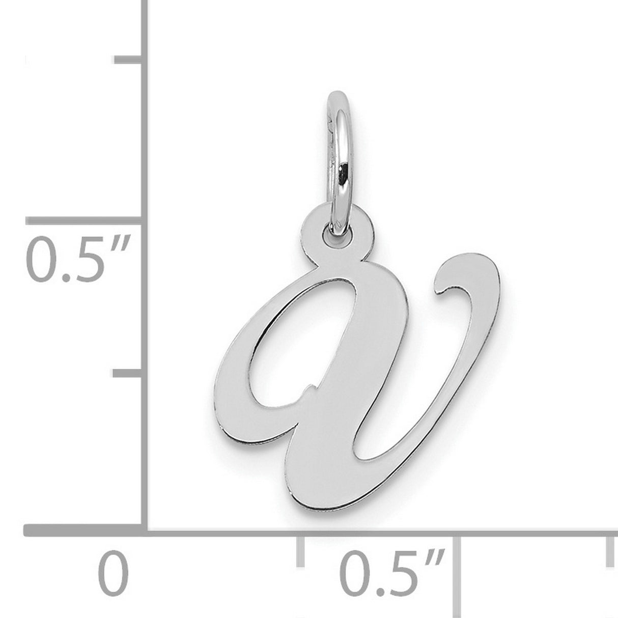 10k White Gold Script Initial V Pendant, Polished Cursive Letter Charm for Women