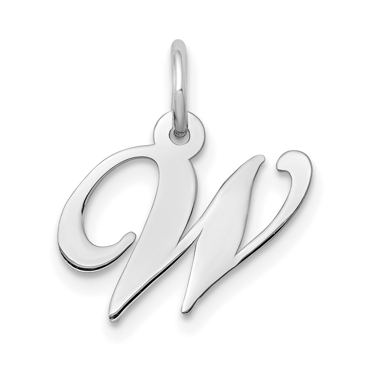 10k White Gold Initial W Pendant, Script Letter Monogram Charm for Women