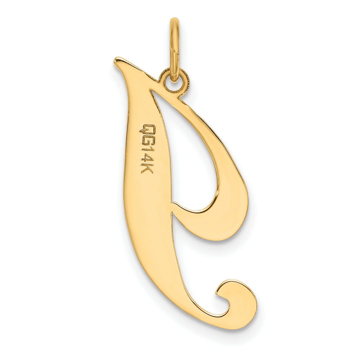 10k Yellow Gold Initial J Pendant, Cursive Letter Charm with Polished Finish for Women