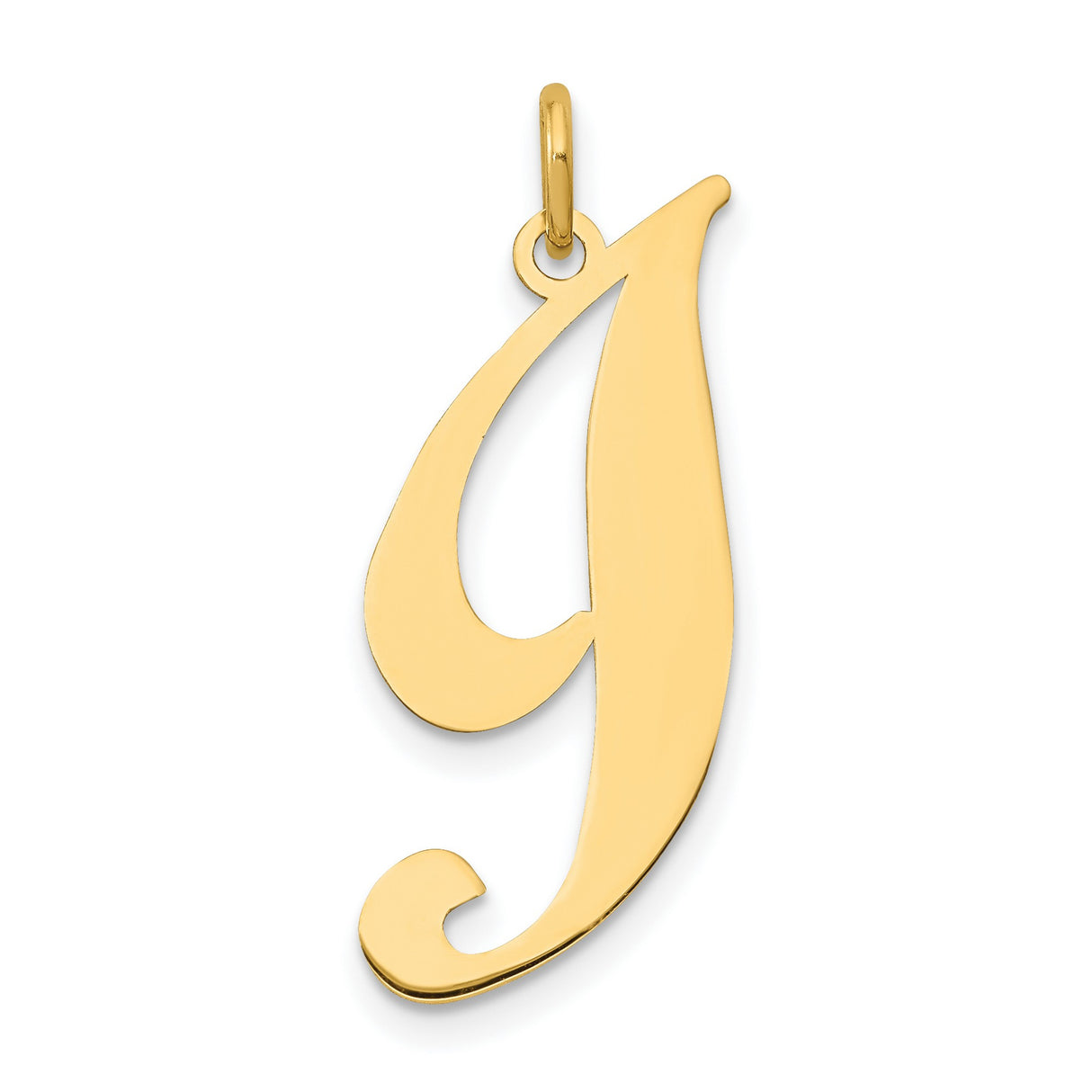 10k Yellow Gold Initial J Pendant, Cursive Letter Charm with Polished Finish for Women