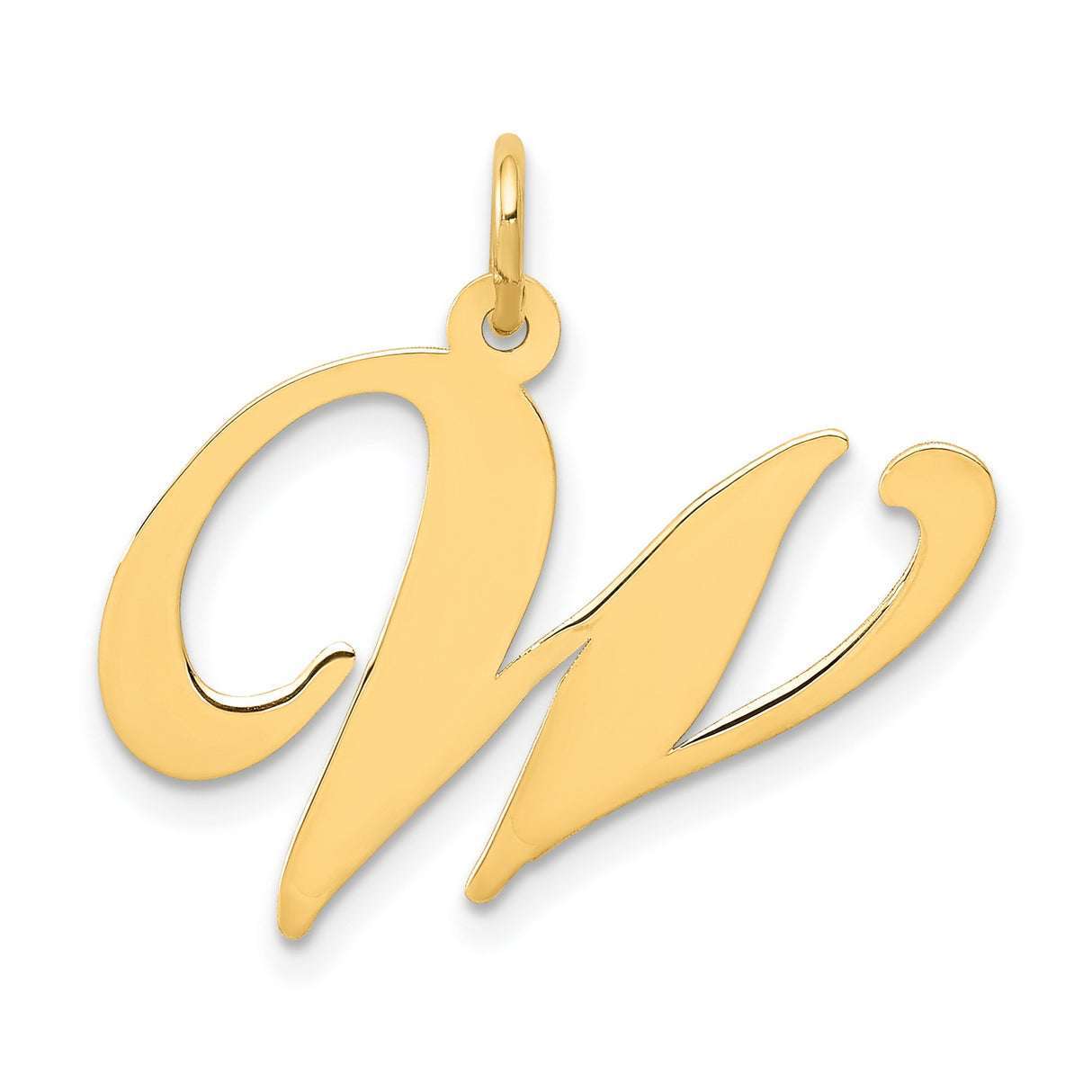 10k Yellow Gold Initial W Pendant, Polished Script Letter Charm for Women