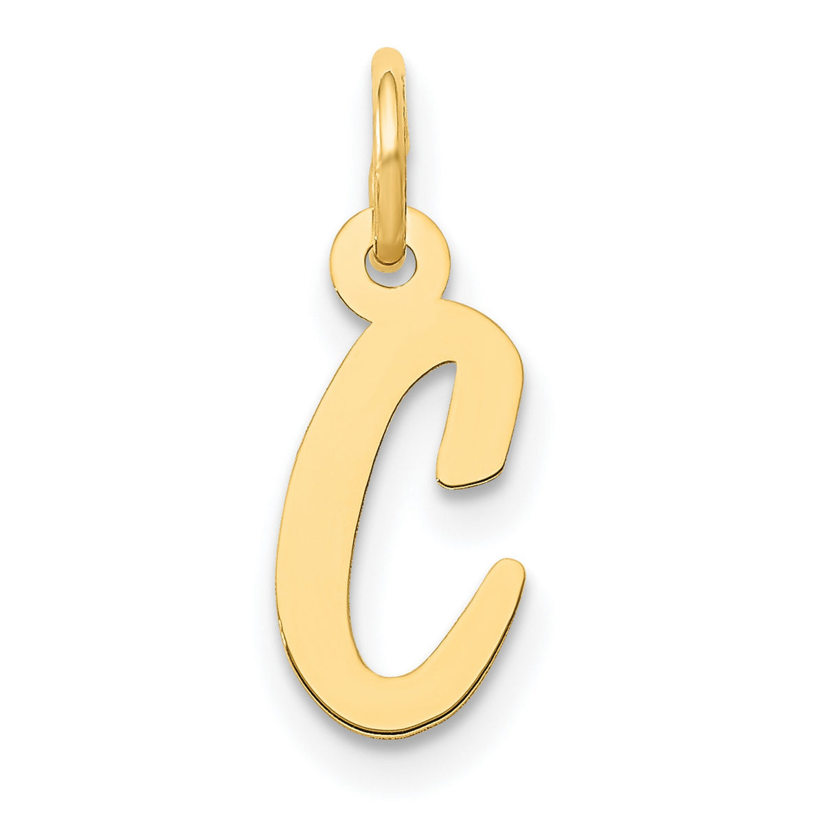10k Yellow Gold Letter C Pendant, Polished Script Initial Charm for Women