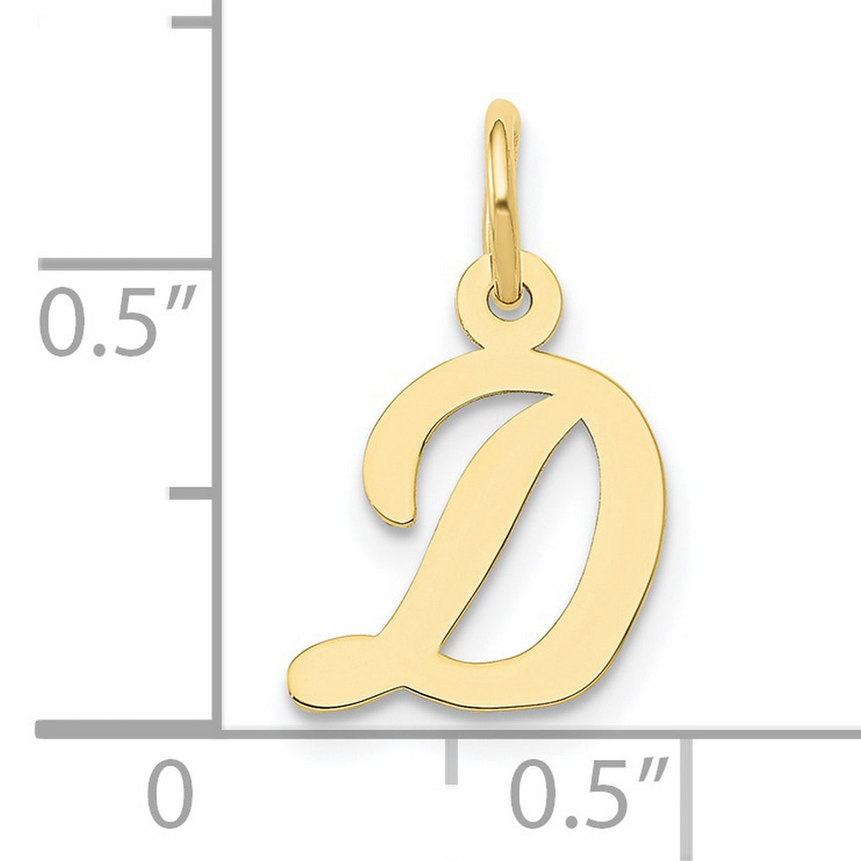 10k Yellow Gold Script Initial D Pendant, Polished Cursive Letter Charm for Women