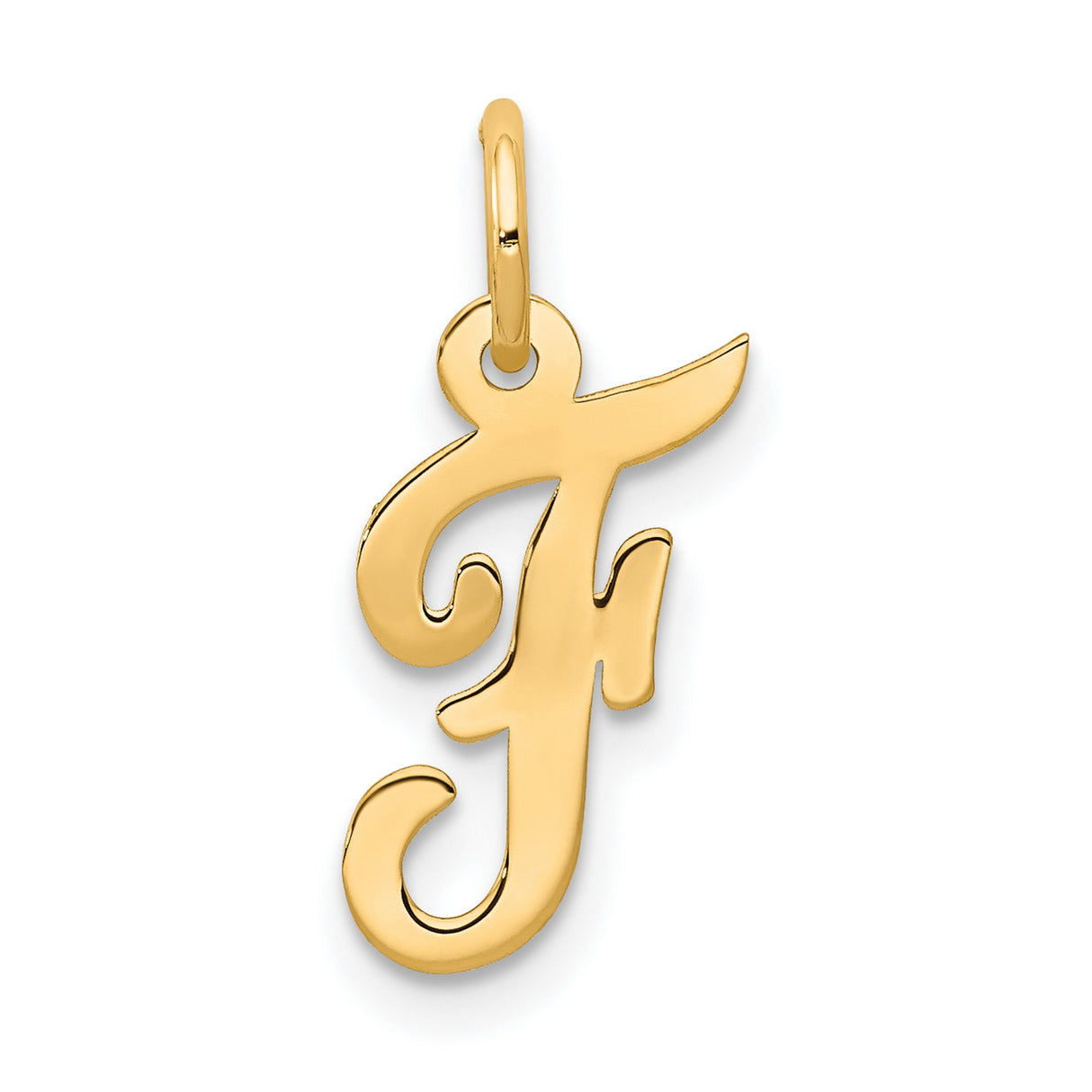 10k Yellow Gold Script Initial Pendant, Cursive Letter F Monogram Charm