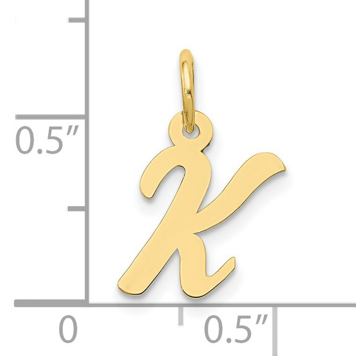 10k Yellow Gold Cursive K Pendant, Polished Script Letter Charm for Women or Unisex Wear