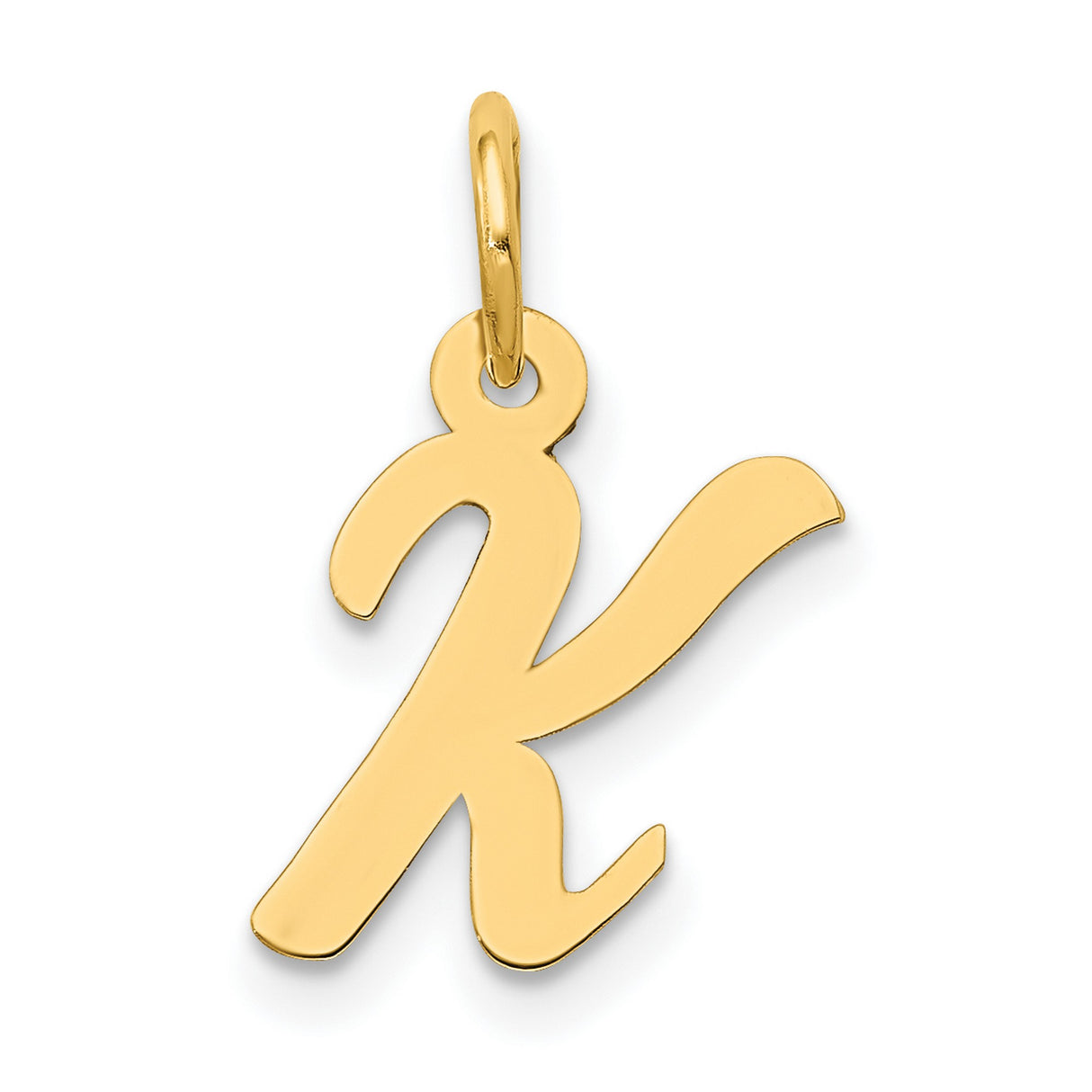 10k Yellow Gold Cursive K Pendant, Polished Script Letter Charm for Women or Unisex Wear