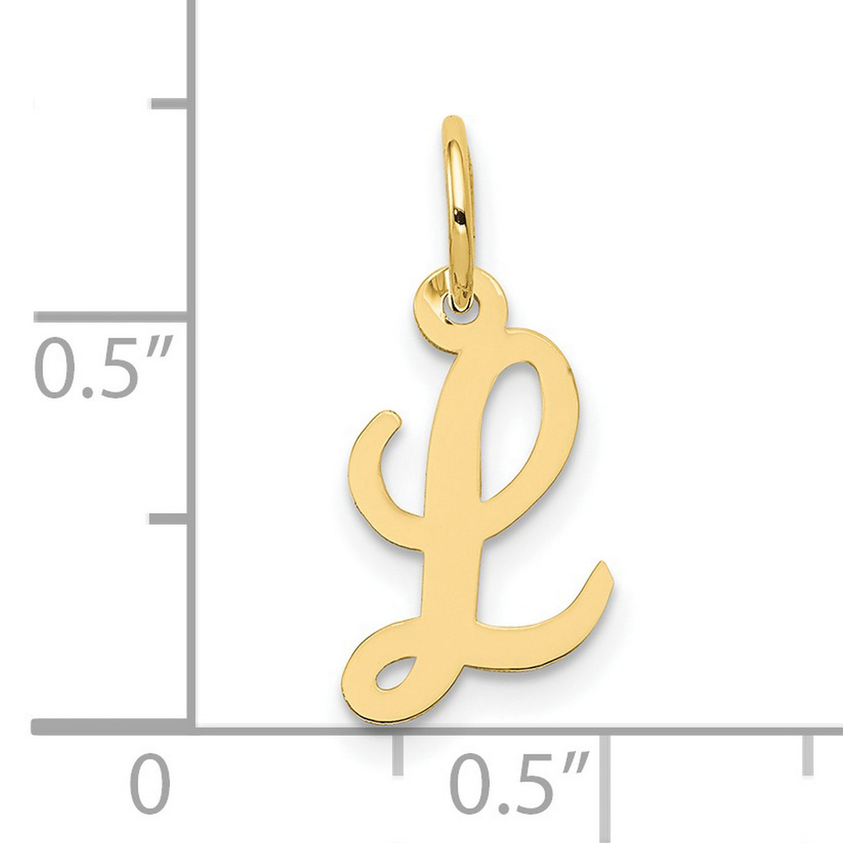 10k Yellow Gold Script Initial L Pendant, Polished Cursive Letter Charm for Women