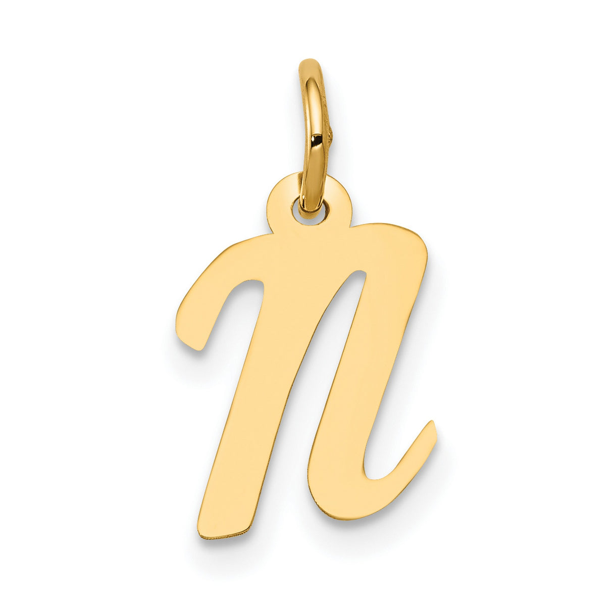 10k Yellow Gold Initial N Pendant, Script Lowercase Letter Charm for Women
