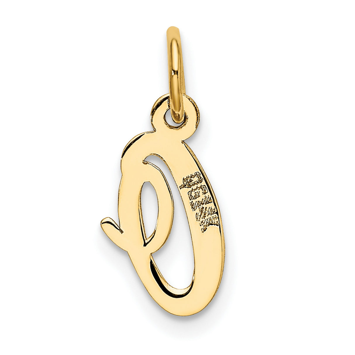 10k Yellow Gold Initial Q Pendant, Polished Script Letter Charm for Women or Unisex Wear